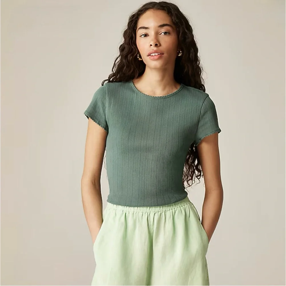 NWT J. Crew Pointelle Short-sleeve T-shirt Topiary Green